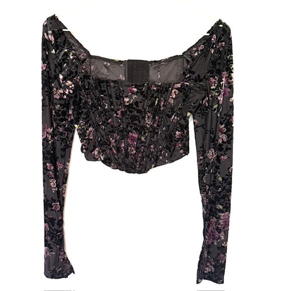 Womens Y2K Dark Fairy Grunge Floral Corset Top XS Velvet Burnout Vamp Whimsigoth - Picture 1 of 11